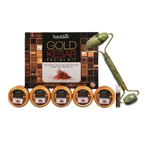 NutriGlow Gold Kesar Facial Kit | 6-Pieces Skin Care, 260gm with Jade ...