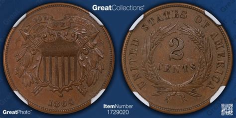 1864 Two-Cent Piece Small Motto NGC MS-63 BN (Item 1729020 ...