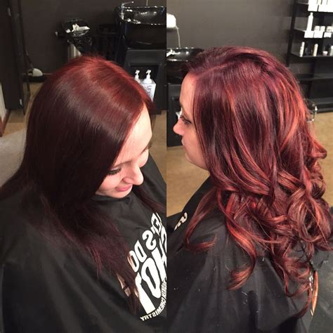 Color correct hot roots to a violet red with copper flame pieces | Hair ...