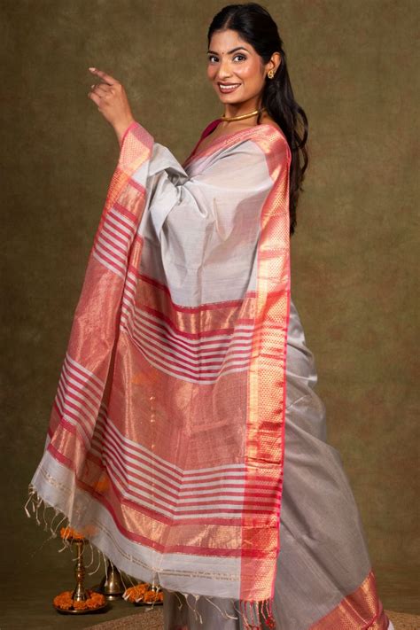 Buy Silver Shine Tissue Silk Maheshwari Saree - House Of Elegance ...