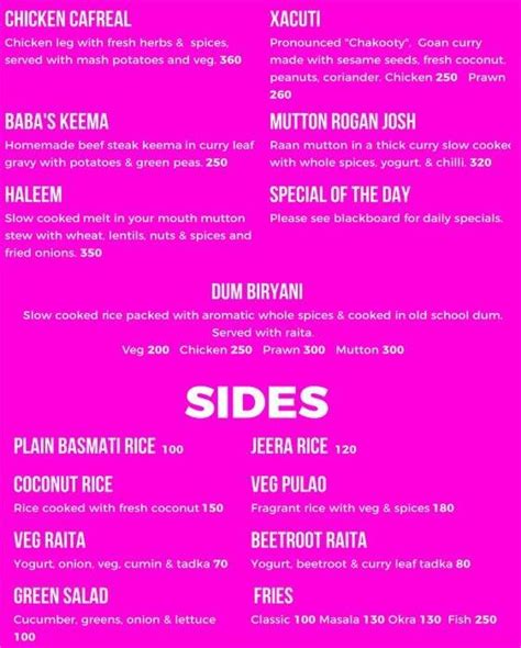 Menu at Pink Chilli, Arpora, Calangute-Anjuna Road