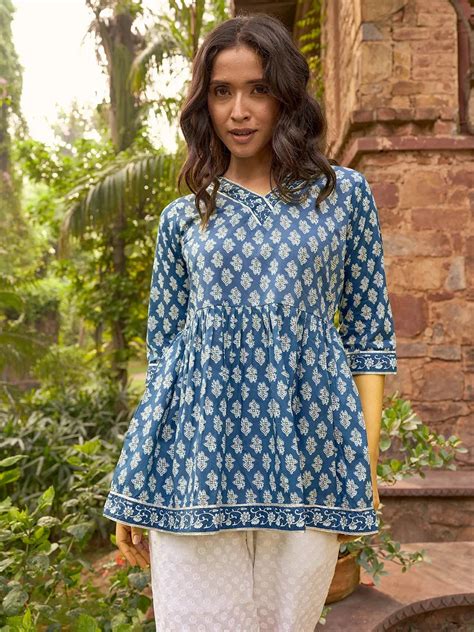 Buy Blue Printed Cotton A-Line Kurti Online at Rs.699 | Libas
