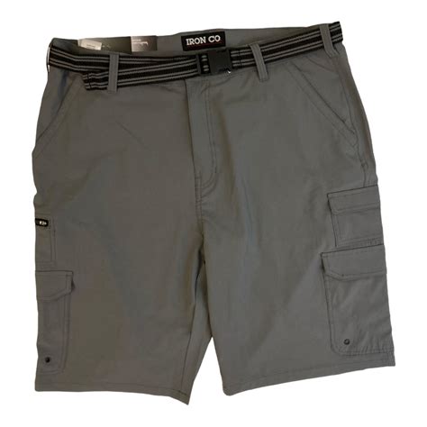 Iron Co Men's Belted Stretch Performance Hybrid Cargo Shorts (Grey ...
