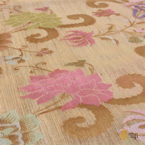 Beige Pure Dupion Silk Banarasi Handloom Saree - Tilfi