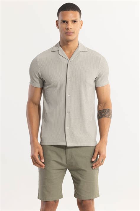 Buy Men's Parallel Rib Cloud Grey Shirt Online | SNITCH