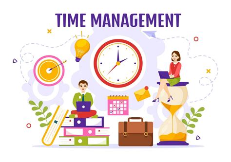 Time Management Vector Illustration with Clock Controls and Tasks ...