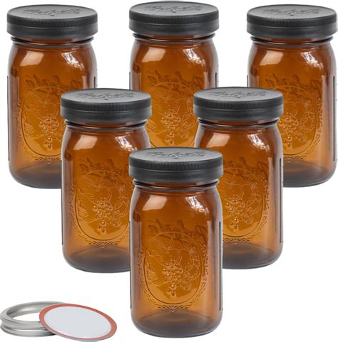 Amazon.com: Tessco 12 Pieces 16 oz Amber Mason Jars with Lids ...