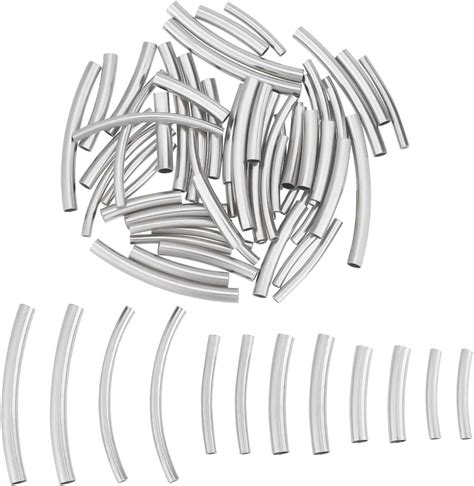 60Pcs 6 Style 304 Stainless Steel Tube Beads Curved Tube Stainless ...