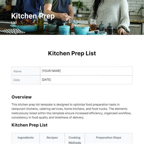 Free kitchen prep list Template to Edit Online