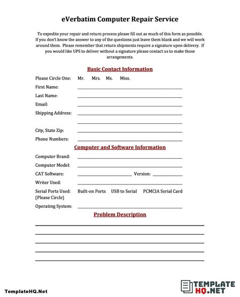 Image result for Computer Repair Request Form