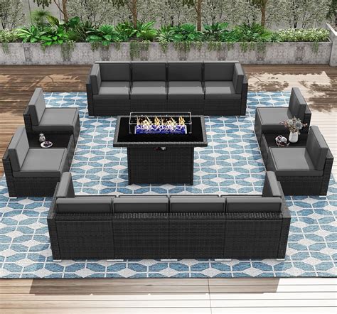 Amazon.com: KHOLH Patio Furniture Set with Fire Pit Table, 15 Pieces ...