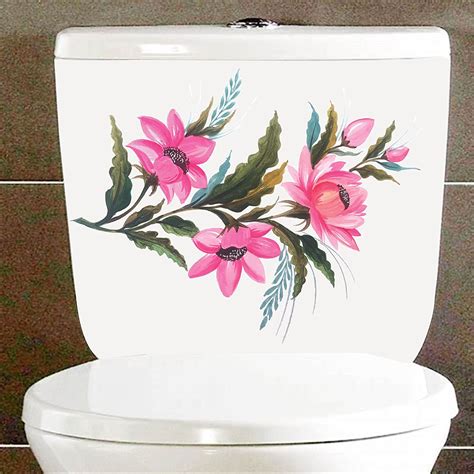 Arise Décor Pink Flower Toilet Seat Decal Water Proof Bathroom Wall ...