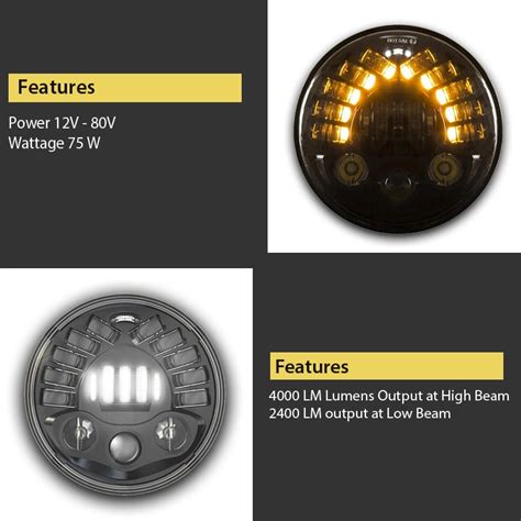 7 Inch Round Headlight with Turn Signal Indicator & Hi/Low Beam for Bu ...