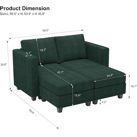 Belffin Modular Small Sectional Sofa Corduroy Sleeper Sofa with Storage ...