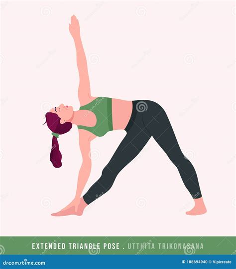 Extended Triangle Pose / Utthita Trikonasana Yoga Pose. Young Woman ...