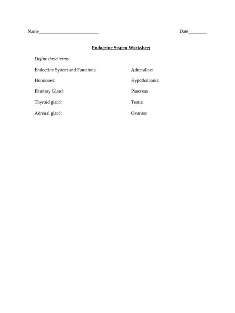 HUMAN ENDOCRINE SYSTEMS GLANDS WORKSHEET Doc Template | pdfFiller