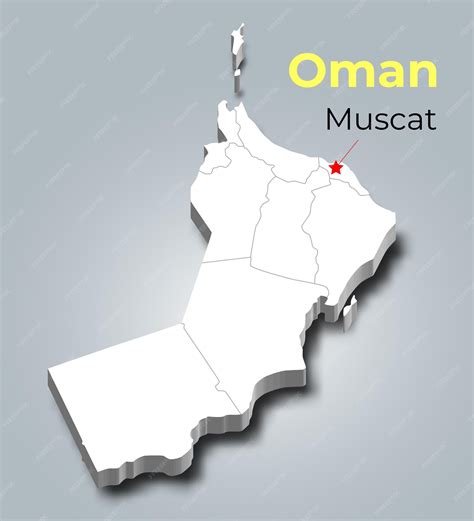 Premium Vector | Oman 3d map with borders of regions and its capital