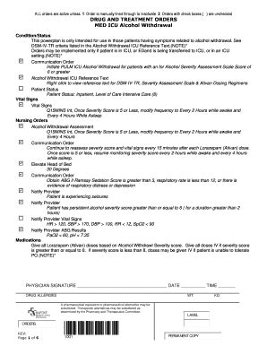 Fillable Online 1 2 DRUG AND TREATMENT ORDERS MED ICU Alcohol ...