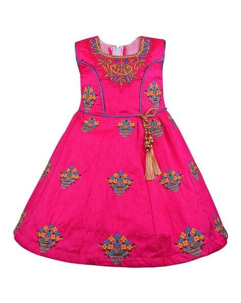 Buy Wish Karo Floral Embroidered Round Neck Frock | AJIO