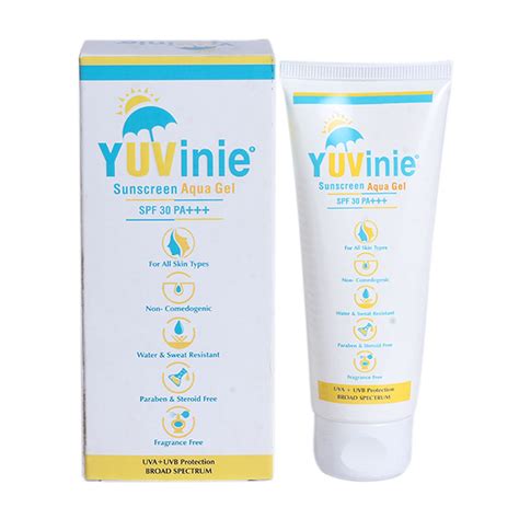Yuvinie SPF 30 Sunscreen Aqua Gel 50 gm Price, Uses, Side Effects ...