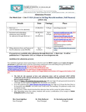 Fillable Online Admission Process For Merit ListI for F.Y.B.A (Grant in ...
