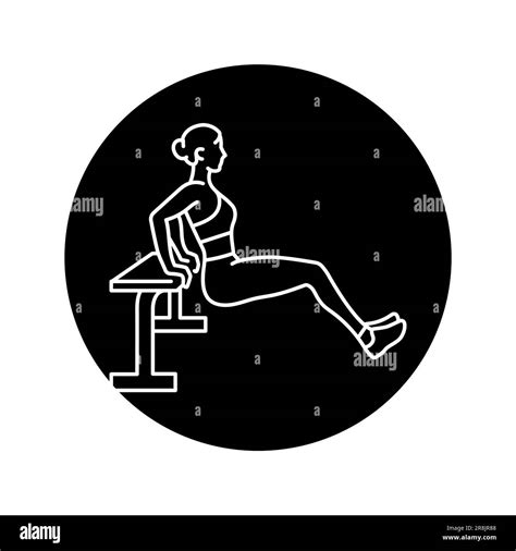 Woman doing reverse push ups using bench black line icon. Pictogram for ...