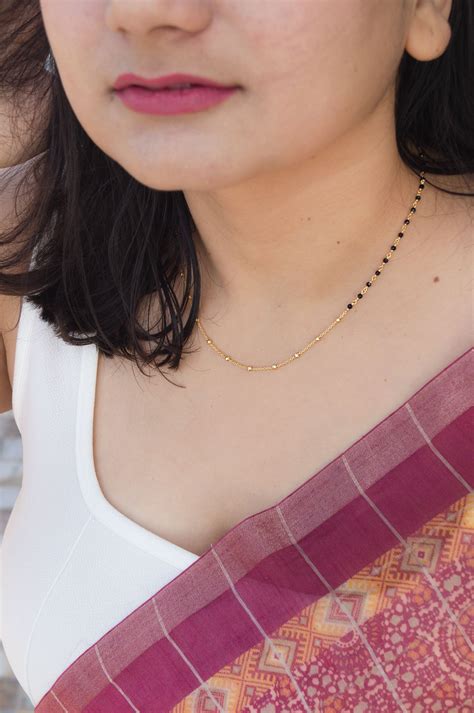 Minimal Beaded Station Gold Plated Sterling Silver Mangalsutra Necklace ...