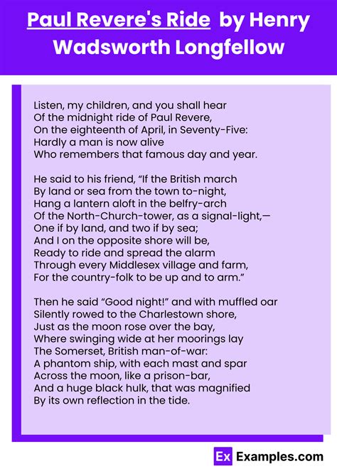 Paul Revere's Ride Poem by Henry Wadsworth Longfellow to Download