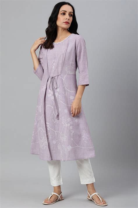 Buy Lilac Embroidered Mock Layer kurta @ 2299 | W for woman – wforwoman