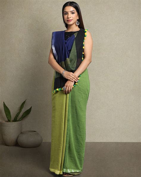 NEW! Colour Block Handloom Cotton Saree with Pompoms I ArtEastri ...