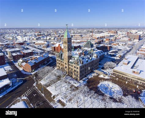Lowell City Hall and downtown aerial view in downtown Lowell ...