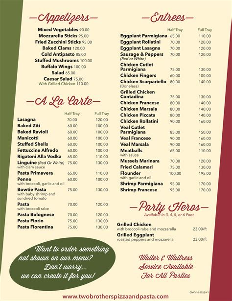 Catering - Two Brothers Pizza & Pasta