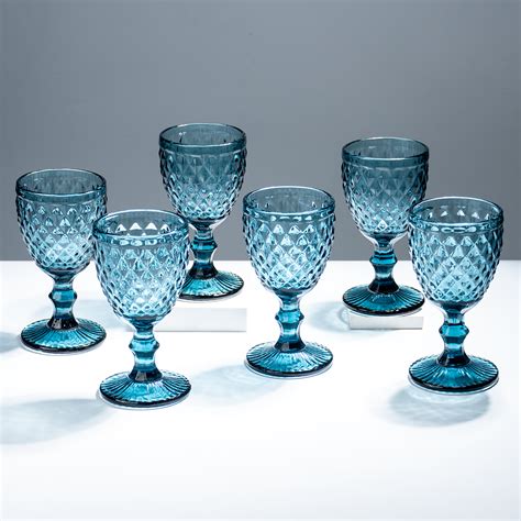 Premium Blue Textured Stemmed Glasses – Set of 6 – The Golden Theory