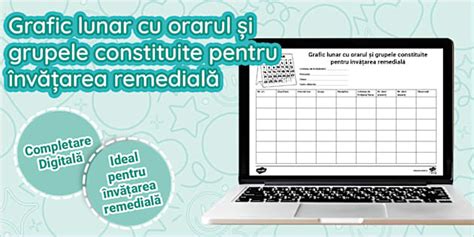 Grafic lunar orar, grupe învățarea remedială Model editabil