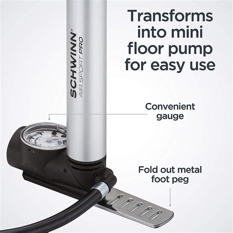 Schwinn Air Sport Mini Bike Pump | Frame-Mounted Pump with Gauge | Fits ...