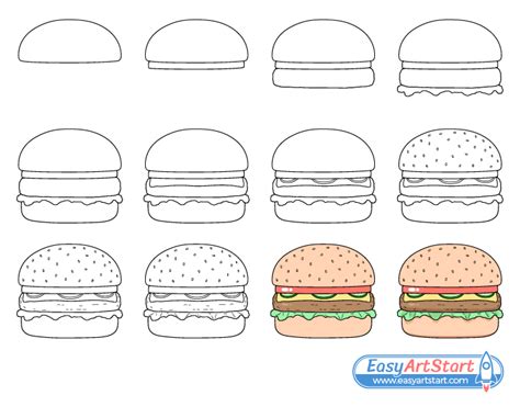 How to Draw a Burger in 12 Steps - EasyArtStart