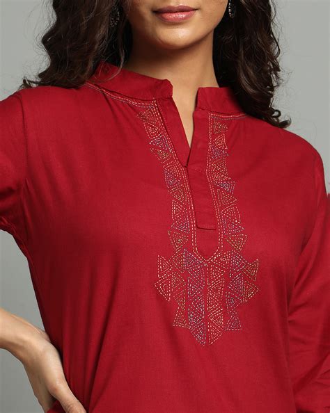 Maroon Kantha Cotton Kurta – Arteastri