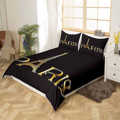Buy Paris Bedding Set Queen Size Kids Eiffel Tower Bedding Set Black ...