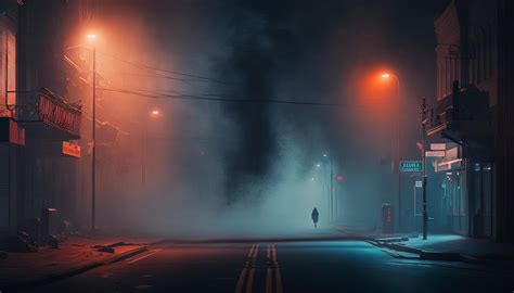 Dark street, night smog and smoke neon light. Dark background of the ...