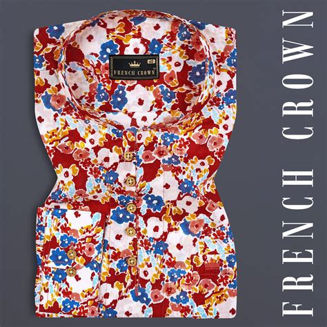 Mandy Red Casual Prints Premium Cotton Indian Kurta Style Shirt For Men ...