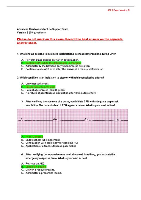 ACLS -EXAM VERSION B (50 QUESTIONS AND ANSWERS) WITH COMPLETE TOP ...