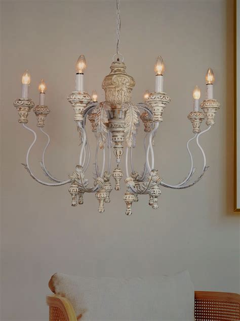 Distressed White Wood Chandelier | French Country Style | Candelabra ...