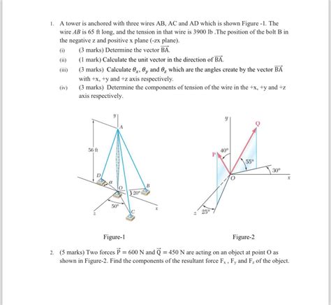 SOLVED: 1. A tower is anchored with three wires AB, AC and AD which is shown Figure -1. The wire ...
