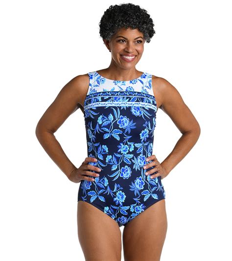 Maxine Women's Shibori Vines High Neck One Piece Swimsuit at SwimOutlet.com