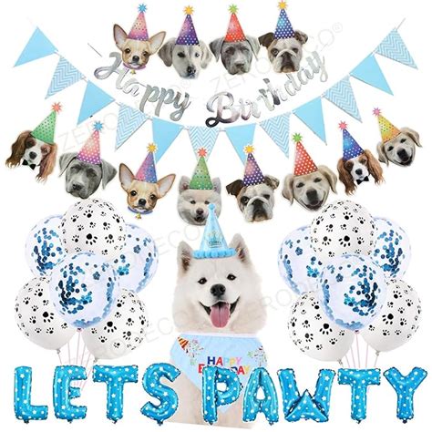 ZERODECO Dog Birthday Party Decoration, Blue Lets Pawty Balloon Dog ...