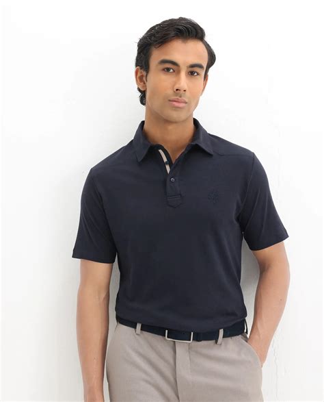 Rare Rabbit Men's Calix Navy Cotton Embroidered Regular Fit Half Sleev