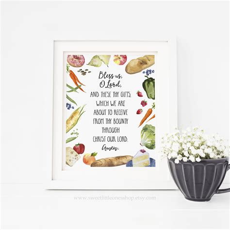 Grace Before Meals Bless Us O Lord Prayer Printable Wall Art Watercolor ...