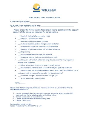 Fillable Online ADOLESCENT DBT REFERRAL FORM Fax Email Print - pdfFiller