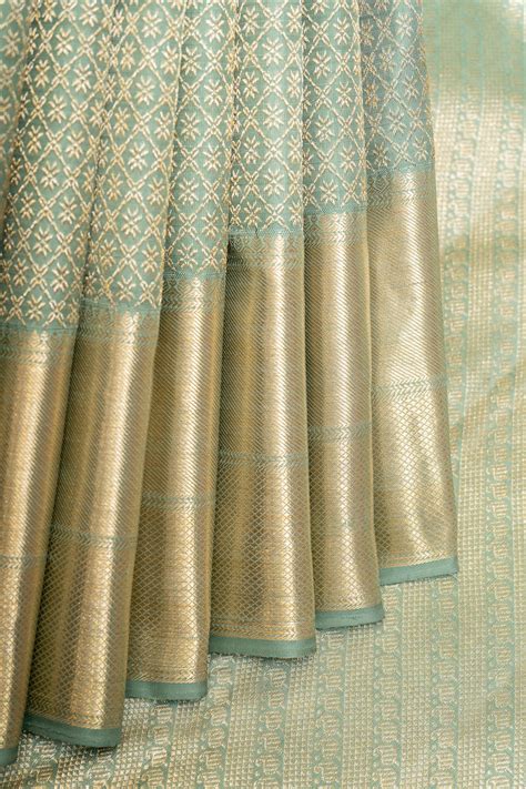 Pastel Green Zari Brocade Pure Kanchipuram Silk Saree – Clio Silks