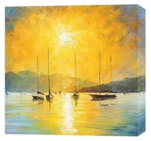 1 painting of a beautiful sunrise Canvas oil painting print with wooden ...
